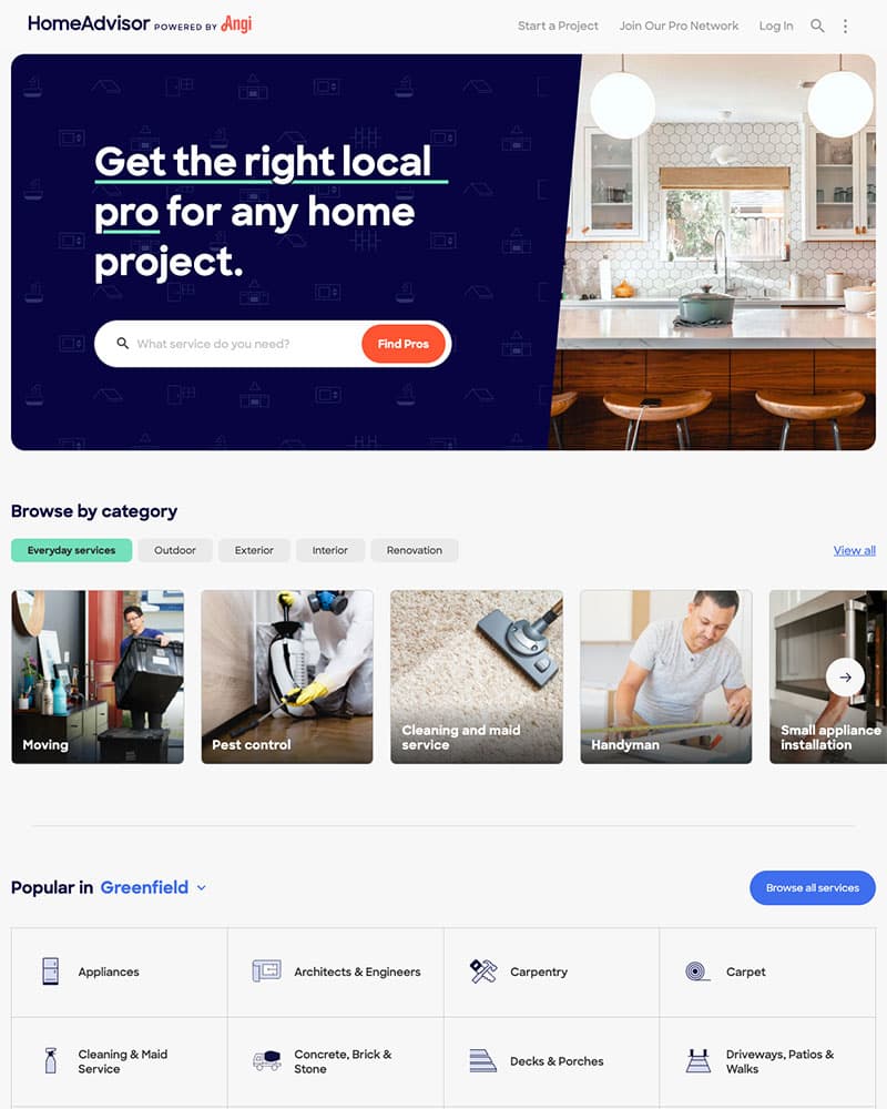 HomeAdvisor website screenshot