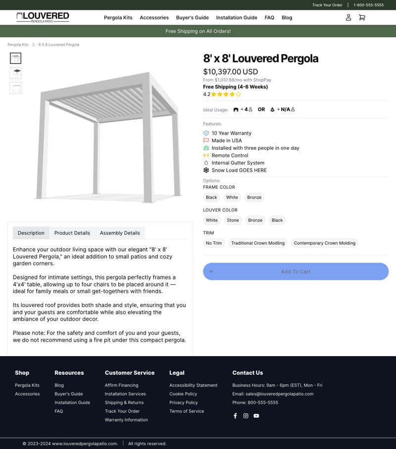 Louvered Patio Pergola product screenshot