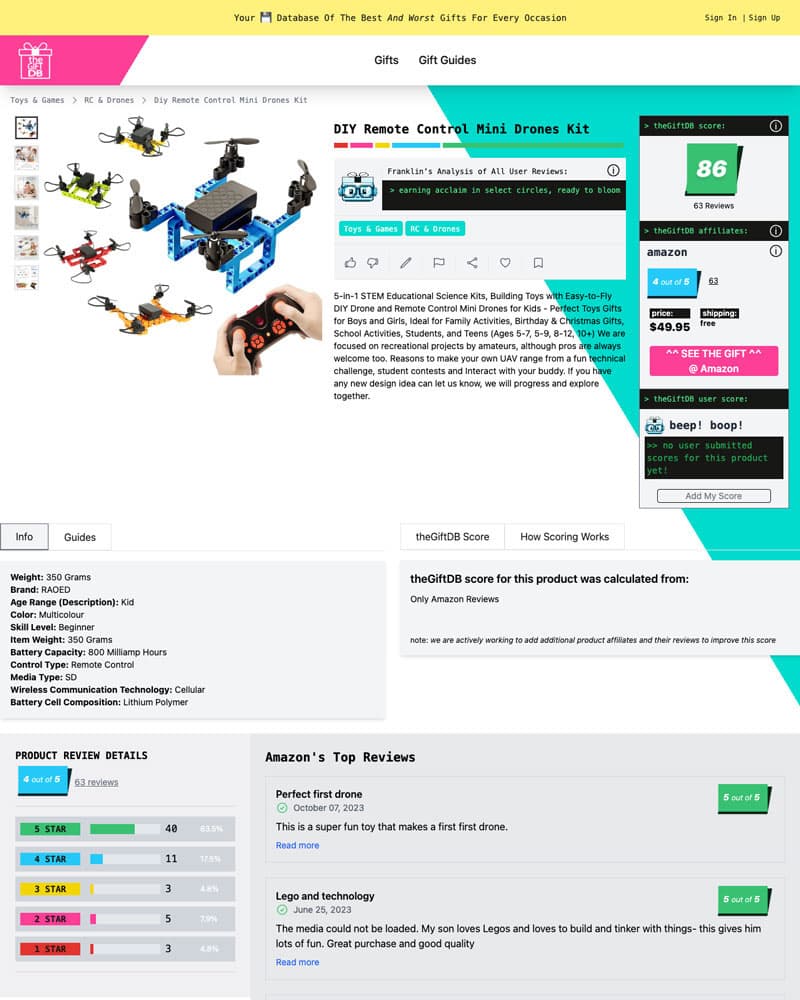 theGiftDB product detail screenshot